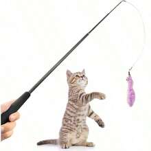 Cat Teasers Cat Feather Wand Cat Toy Interactive Toy Feather Wand With Bell Natural Feather Refills - Multicolor - View 13