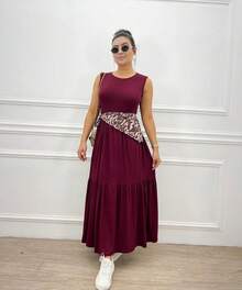 LONG DRESS IN VISCOLYCRA MESH 100% COTTON, ROUND NECK TANK TOP, TRES MARIAS, RUFFLE, BLOGGER FASHION - Burgundy - View 1