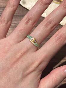 1枚复古中国珐琅滴釉桃花图案优雅戒指 - 桃花戒指 - 查看 12