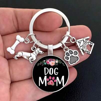 1pc New Women "Dog Mom" Keychain, Cute Animal Cartoon Dogbone Dog House Accessory, Pet Lover Gift Pendant Car Accessories Bag Charm Backpack For School Animal Goth Y2k Bag Lanyards With Id Holder Car Accessories Bag Charms
