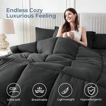 1件装豪华酒店级床罩，大号/特大号可选，3D立体聚酯纤维填充，四季通用，带4个角环，可机洗，超细纤维材质。 - 深灰色 - 查看 4