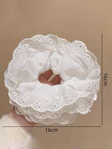 1pc Women's Elegant White Lace Scrunchie, Delicate Layered Design, Versatile Hair Accessory For Everyday Use Scrunchies Hair Ties Scrunchy Hair Ties Ponytail Head Accessories Elastic Band Beauty Home Hair Accessories - White - View 2