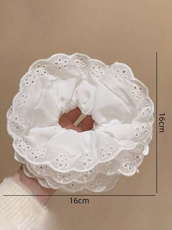 1個 女性用エレガントな白レースのシュシュ、繊細な重ね合わせデザイン、日常使いに適したヘアアクセサリー