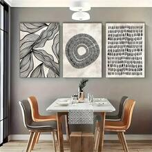 1 pieza/3 piezas Arte de pared abstracto minimalista con líneas, decoración moderna con formas geométricas en negro y beige, lienzos impresos como cuadros de moda para decoración de sala de estar, dormitorio, oficina en casa o dormitorio, diseño de fondo de pared. Marco opcional. - Multicolor - Ver 2
