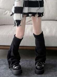 1/2 par de calentadores de pierna de unicolor Y2K, adecuados para combinar con faldas - Negro - Ver 13