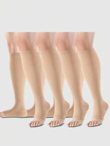 4 Pairs Toe-Less Compression Stockings For Couples, Knee-High Design, Ideal For Running, Sports, Cycling And Travel, Fall Socks - Multicolor - View 15