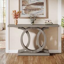 Tribesigns 55-Inch Console Table With Geometric Wood Base, Modern Entryway Table With Thick Tabletop For Living Room, Hallway, Foyer - 灰色 - 查看 5