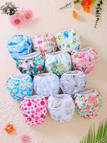 3pcs/5pcs Random Prints Cloth Swim Diaper Reusable Swimming Diaper Pants Adjustable Swim Diaper For Swimming Lessons Baby Girls,Boys,Netural Color Swim Diaper(The Prints Cycle Will Be Reversed) - Multicolor - View 4