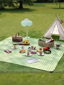 1 件装户外野餐垫，便携式露营垫，沙滩防潮垫，帐篷地垫，防水草坪垫，室内外家庭游戏旅行毯（请注意图片说明） - 綠色 - 查看 5