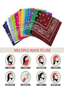 5 piezas Pañuelos cuadrados de poliéster con patrón paisley elegante y bohemio, unisex, versátiles para primavera/verano