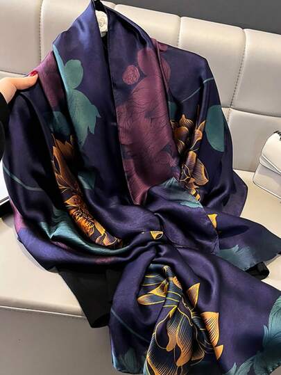 1pc Floral Print Scarf, Elegant Outdoor Sun Protection Romantic Style, Suitable For Outdoor Travel, Can Be Used As Headband, Hair Tie, Hair Hoop, Ideal For Self-Decoration