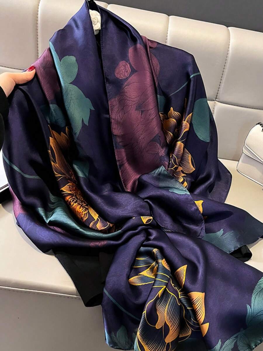 1pc Floral Print Scarf, Elegant Outdoor Sun Protection Romantic Style, Suitable For Outdoor Travel, Can Be Used As Headband, Hair Tie, Hair Hoop, Ideal For Self-Decoration - Multicolor - View 1