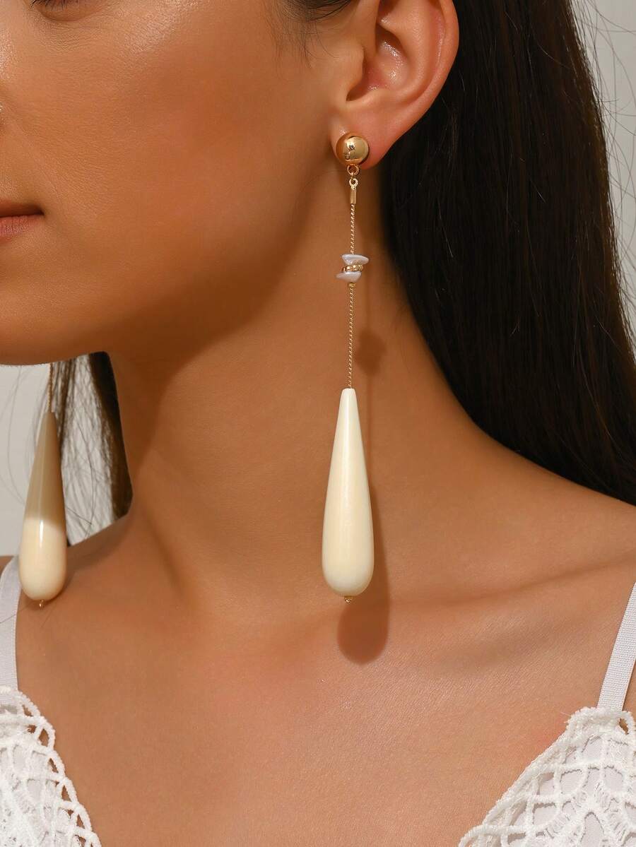 一对优雅波西米亚风绿色水滴树脂金半圆耳钉，巴洛克仿珍珠铜链流苏，菱形树脂串珠，玻璃亮片镶嵌耳钉，四叶树脂块，红色水滴吊坠耳环，新款宝石耳钉，棕色花朵水滴长流苏耳环，不规则巴洛克亮片红绿树脂吊坠，多种花朵树脂颜色可选，适合度假和派对佩戴，专为性感迷人的女士设计 - 彩色 - 查看 1