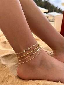 4-5pcs Beaded Chain Simple Anklet Set For Women, Beach Resort Party Gifts - Multicolor - View 8