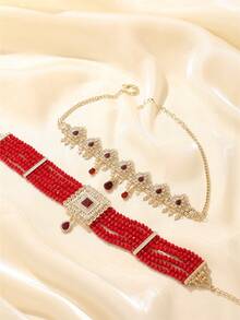 3件套女士首饰套装 - 头链、项链、耳环，奢华宫廷风，新娘婚礼套装，女士节日礼物，活动/节日表演配饰