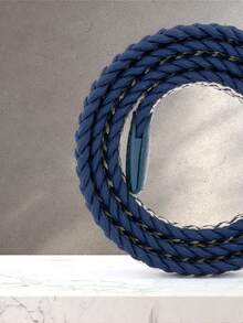 时尚弹力编织腰带，金属扣小麦纹理腰带，柔软透气，可调节扣合，休闲高尔夫腰带