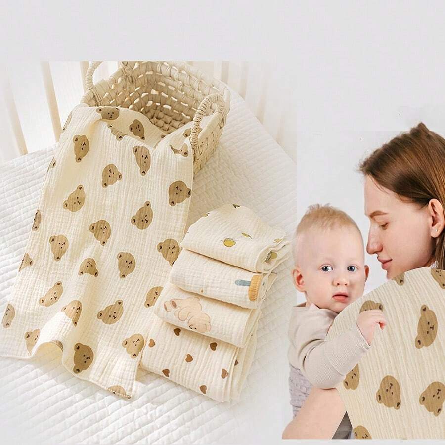 1/3/5pcs 4-Layer Gauze Children Towels, Random Color Baby Burp Cloths Bibs For Nursery And Toddlers - Multicolor - View 1