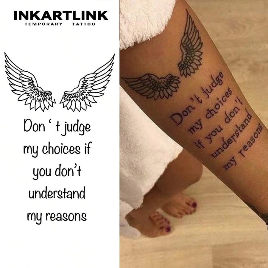 INKARTLINK Non-Permanent Tattoo Temporary Tattoo Stickers With English Sentences Design, Semi-Permanent Waterproof Tattoo Stickers That Last 1-2 Weeks, Suitable For Men And Women