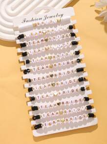 12 pièces/set Bracelet élastique en argile souple à couches de lettres de mariée et de demoiselle d'honneur, en forme de cœur. Ensemble de bracelets mode pour femmes, idéal pour mariage, fiançailles, soirée de bal et de fête. Cadeau.