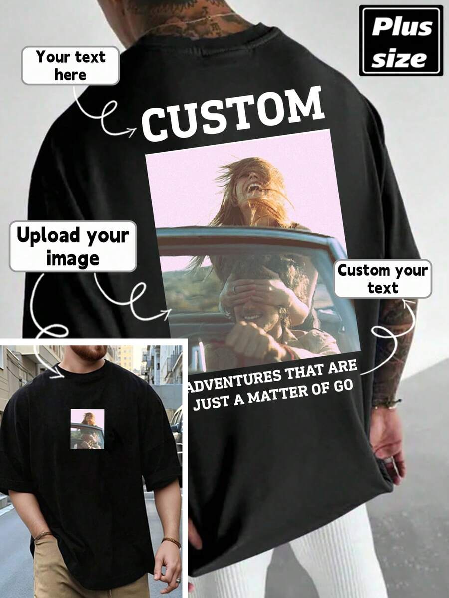 Áo thun nam cỡ lớn in ảnh theo yêu cầu, thiết kế/logo cá nhân hóa, quần áo nam cỡ lớn, áo thun mùa hè rộng rãi cỡ lớn, tải ảnh bạn bè/tự chụp/gia đình/logo/thú cưng lên, quà tặng sinh nhật/Ngày của Cha/Ngày Valentine, tùy chỉnh đồng phục đội nhóm/ngoài trời, áo thun nam cổ tròn tay ngắn dáng rộng cỡ lớn in ảnh cá nhân hóa, quà tặng ngày lễ, quà sinh nhật, áo thun nam cỡ lớn, tùy chỉnh in áo thun, áo nam mùa hè cỡ lớn màu đen - màu đen - Xem 1