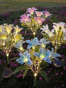 7-Bloom Solar Powered Lily Flower Garden Lights, Waterproof LED Lights, Solar Powered, Suitable For Yard Path Decor, Mother's Day Garden Gift, Party Decoration - Multicolor - View 9