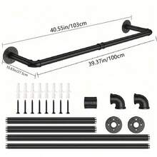 1-Pack Industrial Pipe Clothing Rack - Detachable Wall Mounted Heavy Duty Space Saving Garment Rack For Closet Storage - Black, 2/3 Base,Storage Holders & Racks Sturdy And Adjustable