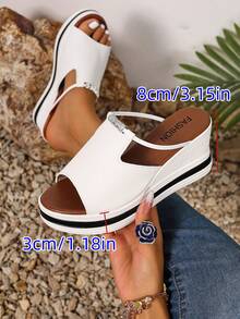 2025年夏季新款厚底坡跟女凉鞋、高跟女凉鞋、一脚蹬高跟女鞋、时尚百搭休闲女式凉鞋、水钻女式凉鞋、户外沙滩女式凉鞋、白色凉鞋、波西米亚女式凉鞋 - 白色 - 查看 7