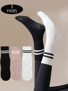 3/5/6 piezas Calcetines antideslizantes de Pilates, Calcetines de Pilates antideslizantes para mujer, Calcetines de Pilates pegajosos con agarre, Calcetines de yoga y barra con tracción, Negro/Blanco/Rosa, para todo el año