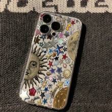 Retro Sun And Star Transparent TPU Space Phone Case, Compatible With Apple  16 15 14 13 12 11 Plus Pro Mini Max Series, Perfect For Holiday Gifts, Birthdays, For Your Girlfriend, Boyfriend, Friends, Or Yourself.