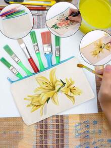 25个混色大容量空白帆布拉链包，化妆包/铅笔盒，大容量铅笔盒，学生文具包，桌面考试文具收纳包，Tralalero Tralala公仔，意大利Brainrot蛋糕装饰，生日装饰 - 白色 - 查看 4