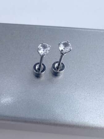 6 par/set damer och herrar broskörhängen med platt baksida i kirurgiskt stål, 3 mm rund CZ-skruvörhänge för broskpiercingsmycken