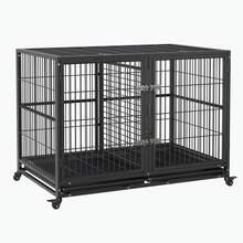 42 Inch Metal Dog Crate, Heavy Duty Dog Crate With Divider, 2 Feeding Door And Bowls, Dog Kennel Indoor With Wheels, For 2 Small Dogs/1 Large Dog - Black - View 8