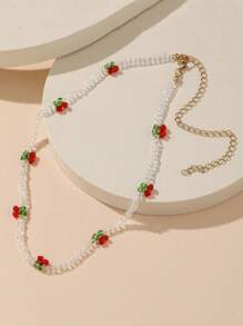 1 peça Colar Versátil Feminino de Contas Transparentes de Cereja, Fresco e Elegante