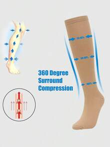 3 Pairs Unisex Compression Knee-High Elastic White Socks For Running, Fitness, Cycling, Basketball, Football, Ice Hockey, Bicycle Riding, Fall - Multicolor - View 5