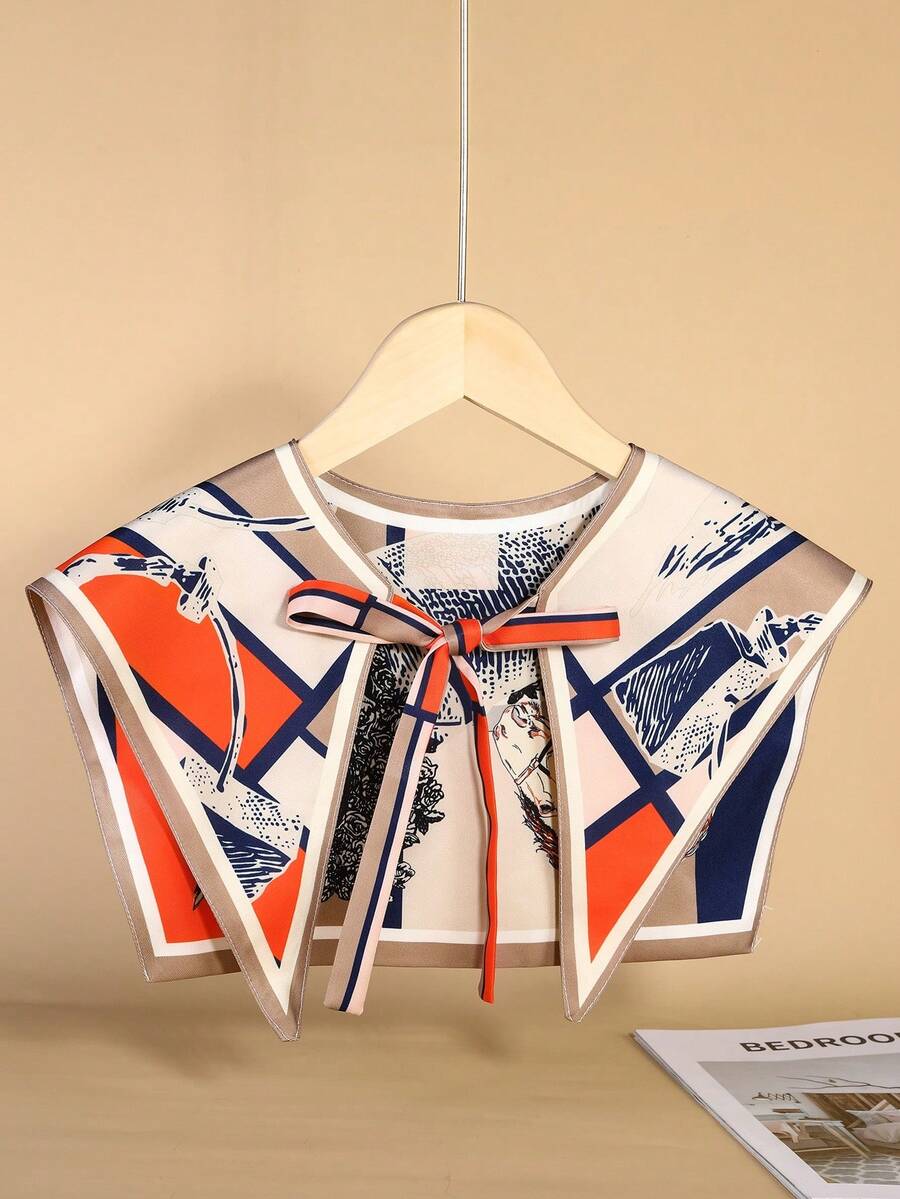 1pc Vintage Oil Painting Print Detachable Collar, Suits For Everyday Use, Spring/Summer For Dress For Christmas Decor - Orange - View 1