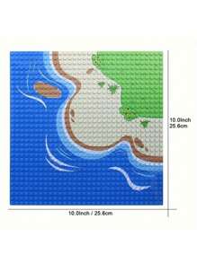 32x32 Creative Building Blocks Baseplate With River, Prairie And Ocean Design, Abs Material, Great Gift For Holidays Room Decoration