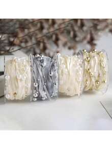 1pc Handmade Beaded Faux Pearl Ribbon, Fresh Flower Bouquet Ribbon, Crafty Ribbon For Gift Wrapping, DIY Cake Box Decor (Excluding Plastic Spool),Christmas - Multicolor - View 8
