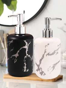 1/2PCS Plastic Refillable Pump Dispenser Marble Bottle With Loop, Press-On Lotion Pump For Shampoo, Conditioner, Body Wash - Lead-Free, Reusable Container, Washing Up Liquid, Hand Sanitizer Spray, Body Wash Liquid, Portable Accessories Storage