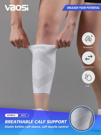 VBOSI 1 件男女款 3D 针织透气压缩小腿套，带透气孔，支持跑步和篮球，健身房配件