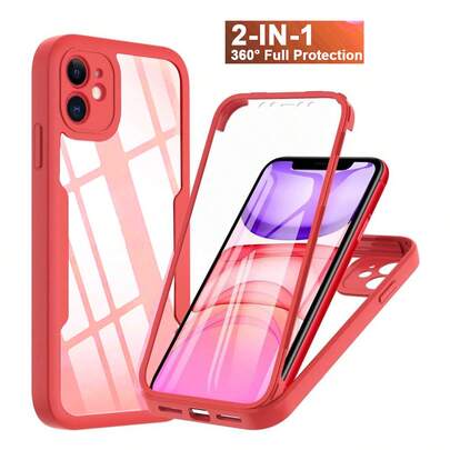 Hadaasi 1 pieza Estuche protector de Body completo 2 en 1 en color rojo con protector de pantalla frontal, borde suave de TPU + cubierta trasera dura de PC, compatible con Apple 17 Pro/17 Pro Max/Air/17/17E/16/16E/15/14/13/12/11 Pro Max/Plus/SE2/SE3/7/8 y Galaxy S26 Ultra/S26 Plus/S26/M36/S25 FE, 12/13C/12C/Note 12 Pro/NOTE14 PRO+/NOTE13 PRO/NOTE13 PRO+, POCO M6 PRO, Reno14 Pro/Reno14 F, Hot 60 Pro/Hot 60 Pro+