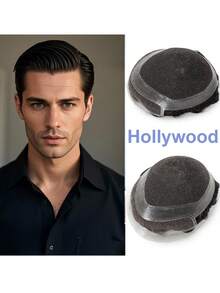 Men'S Kinky Curly Human Hair Wig Topper, 10x8 Inches, Natural Look Hair System Replacement, 100% Human Hair, Basic Style,Halloween Costumes - Natural Black - View 3