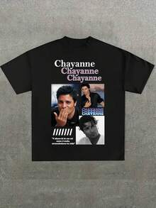 Camisa con nombre "Chayanne" y imágenes - Estilo de Artista Musical y Fans,Camiseta casual de cuello redondo y manga corta con estampado,adecuada para uso diario en primavera y verano,unisex - Negro - Ver 1