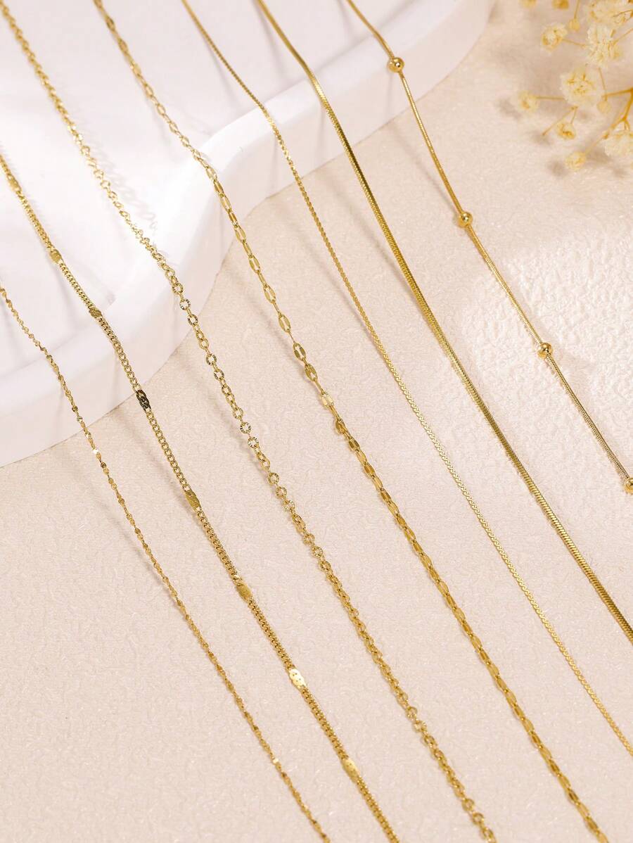 7 Stücke/set Edelstahl Vergoldete Gold Vakuum Dünnen Kette, Jeden Tag Ein Anderes Tragen