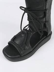 女士新款系带高帮厚底凉鞋 - 黑色 - 查看 9