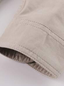 LEDUNTINO [Primavera/Verano] Camisa de hombre de moda de botones para exteriores, deportes, cargo, verde sólido, gris, regalo para novio, camisa cargo de hombre para primavera y otoño, cuello, manga larga, doble bolsillo, múltiples colores, camisas de hombre para primavera y otoño - Beis - Ver 7