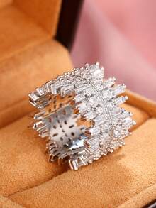 1 Chiếc nhẫn Cubic Zirconia tuyệt đẹp dành cho phụ nữ làm quà tặng ngày lễ tình nhân, trang sức tiệc kỷ niệm ngày cưới - Bạc - Xem 6