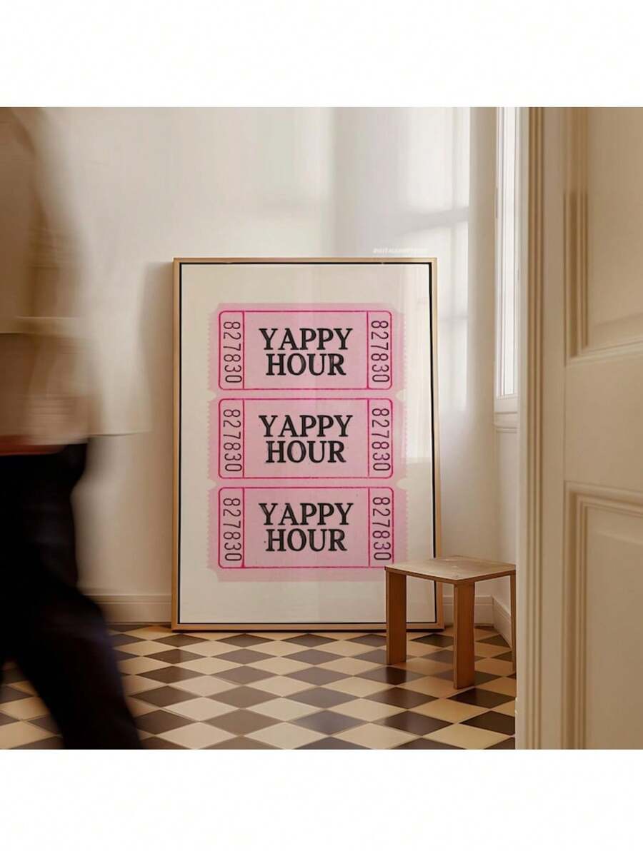 Yappy Hour 海报印刷墙面装饰粉色墙面艺术酒吧推车印刷品唯美少女复古艺术 Yap 帆布画海报和印刷品墙面艺术图片适用于客厅装饰可选框架 - 彩色 - 查看 1