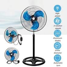 4 piezas Ventilador oscilante 3 en 1 de con base resistente, ventilador de piso de 3 aspas, soporte de piso, soporte y montaje de pared de 18 pulgadas, 3 velocidades - Tipo de Enchufe A USA (110-127V) - Ver 5