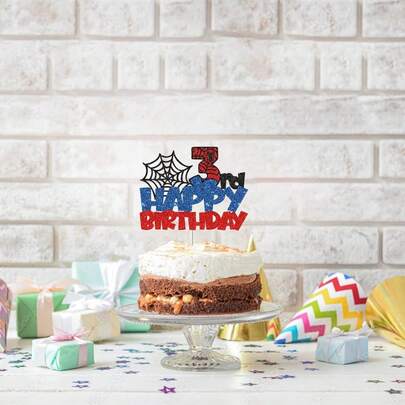 Decoración de pastel de cumpleaños con diseño de araña para niños de 1 a 9 años, decoraciones de pastel de cumpleaños con tema de telaraña, suministros de decoración de fiesta de cumpleaños para el baño