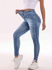 Leggings con efecto de mezclilla de cintura alta, pantalones ajustados y elásticos de uso casual, cómodos para primavera, verano, otoño y vacaciones